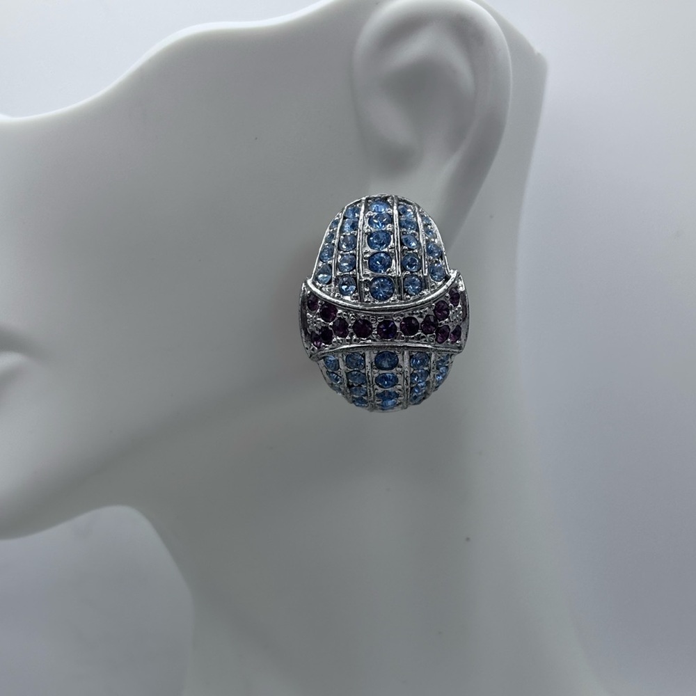 Vintage Art Deco Style Blue & Purple Rhinestone Clip-On Earrings